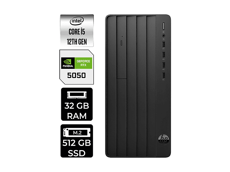 HP Pro Tower 290 G9 RTX5050 8GB B70VDATPN497 PER4 Bellek Intel Core i5-12500 32 GB RAM 512 GB SSD FreeDOS Masaüstü Bilgisayar