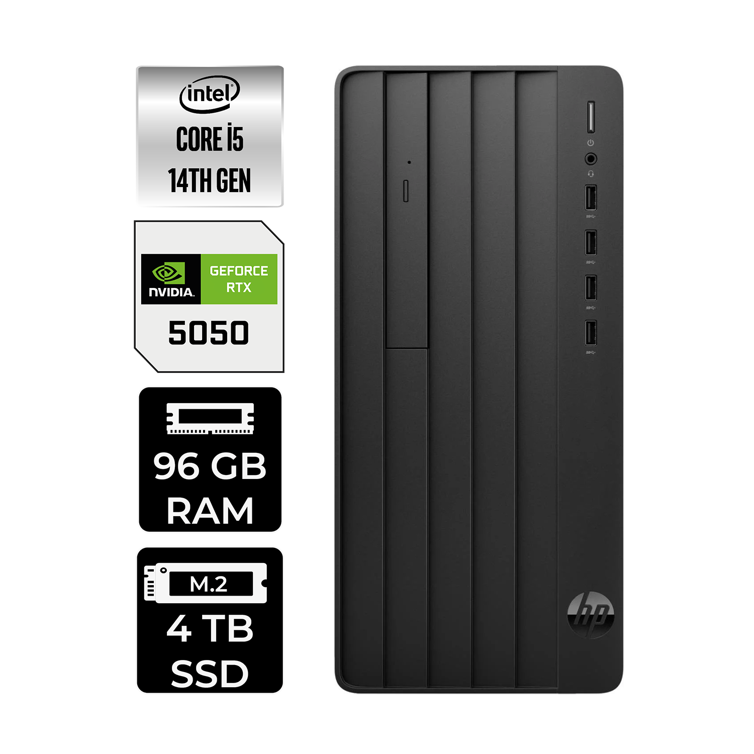 HP ProDesk 2 RTX5050 8GB B70VQATPN560 PER4 Bellek Intel Core i5-14400 96 GB RAM 4 TB SSD FreeDOS Masaüstü Bilgisayar
