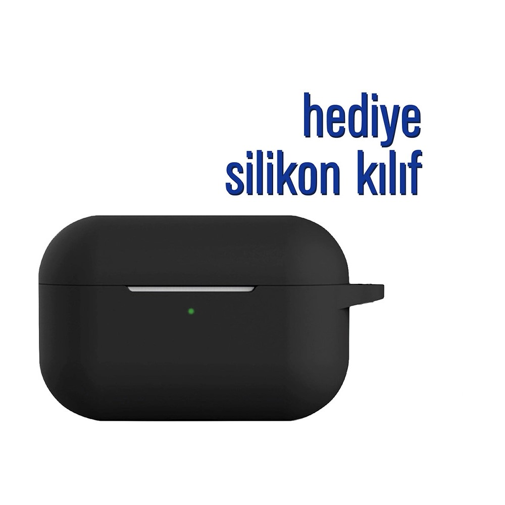 Yeşil gösterge ışıklı siyah silikon kulaklık kılıfı.