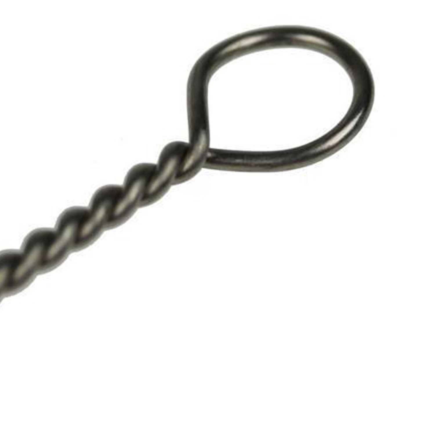 Ein metallischer Draht mit einer verdrehten Spirale und einer Schlinge an einem Ende.