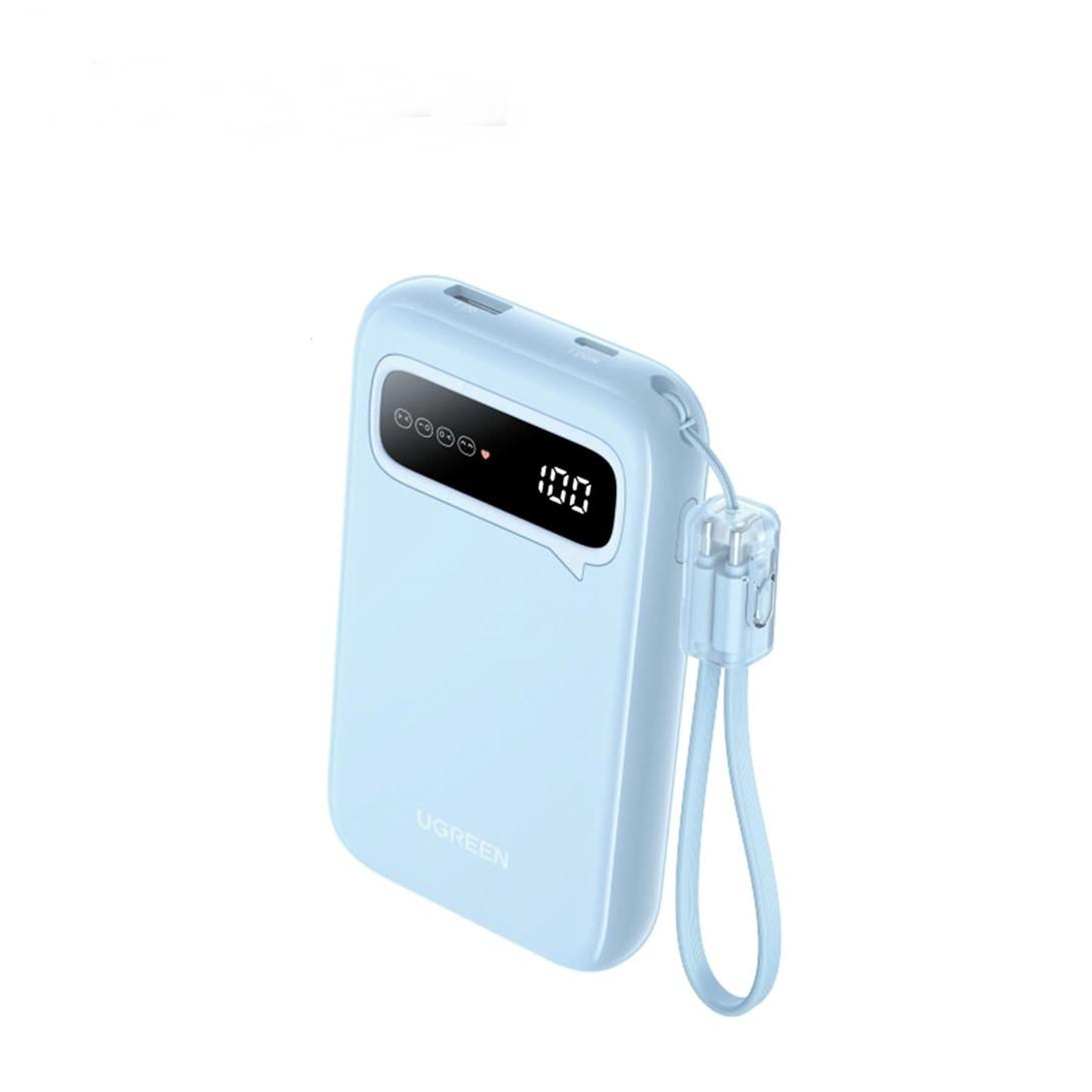 Dijital ekranı %100 gösteren açık mavi UGREEN powerbank
