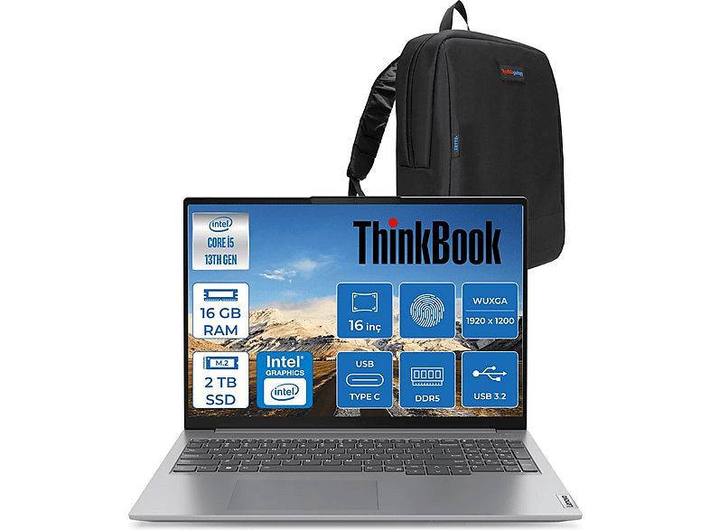 LENOVO ThinkBook 16 G6 IRL DDR5 WUXGA 300nits IPS 21KH00SXTRF03 Intel® Core™ i5-13420H 16 GB RAM 2 TB SSD 16 inç FreeDOS Laptop+Çanta Gri