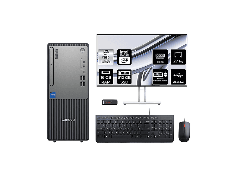 LENOVO ThinkCentre Neo 50T 27" 12UAS1CF00P901 PER4 Bellek Intel® Core™ i5-14400 16 GB RAM 512 GB SSD FreeDOS Masaüstü Bilgisayar