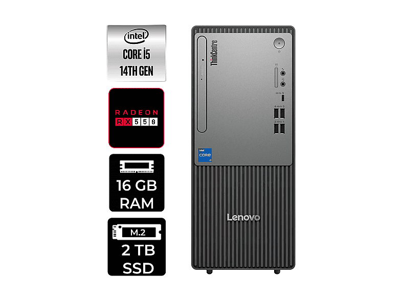 LENOVO ThinkCentre Neo 50T RX550/4GB 12UAS1CF00P363 PER4 Bellek Intel® Core™ i5-14400 16 GB RAM 2 TB SSD FreeDOS Masaüstü Bilgisayar