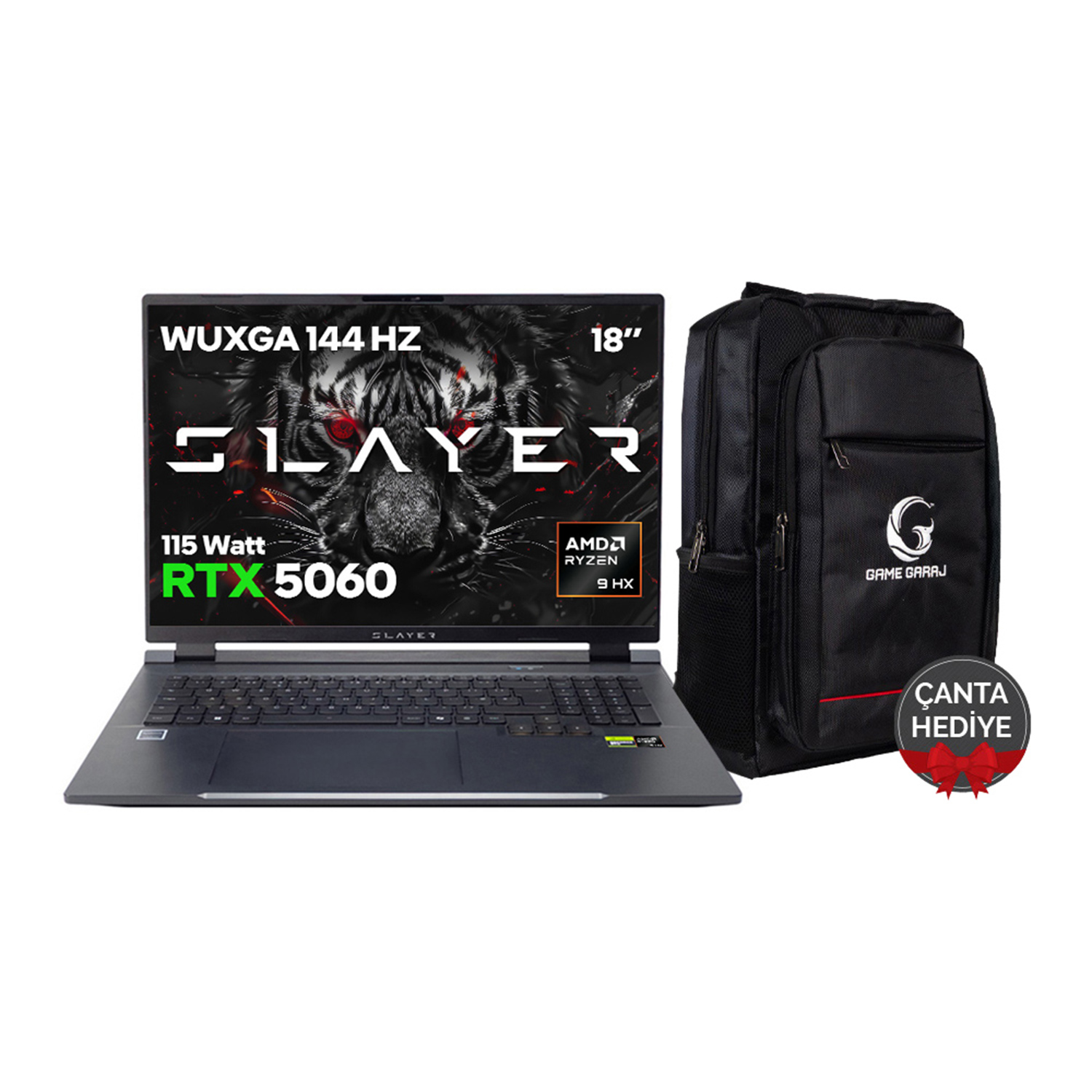 GAME GARAJ Slayer R9T XL-5060 C2 RTX5060 144Hz WUXGA IPS AMD Ryzen 9 8945HX 32 GB RAM 2 TB SSD 18 inç FreeDOS Laptop Siyah