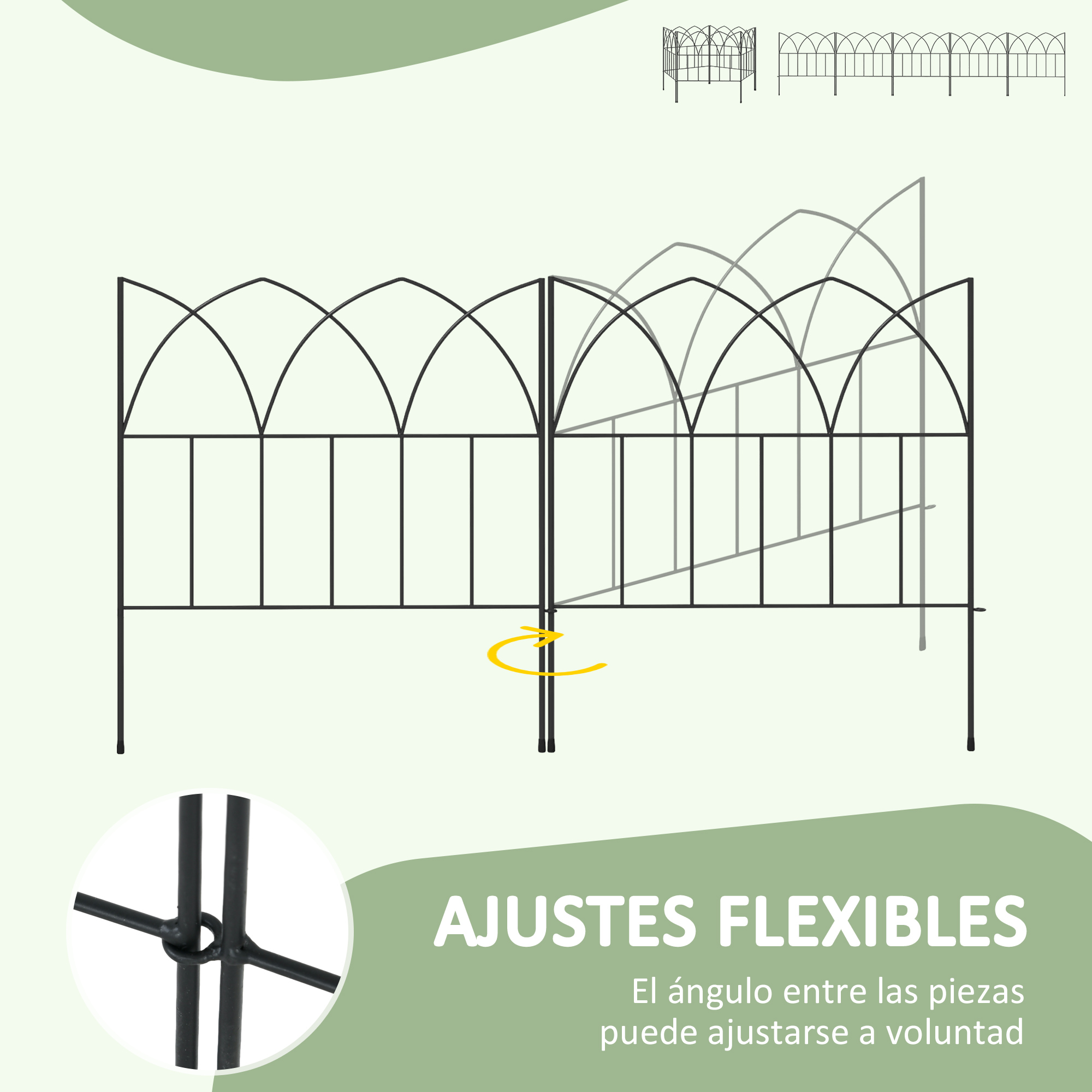 Una valla de metal negra con diseño de arco, que muestra flexibilidad.