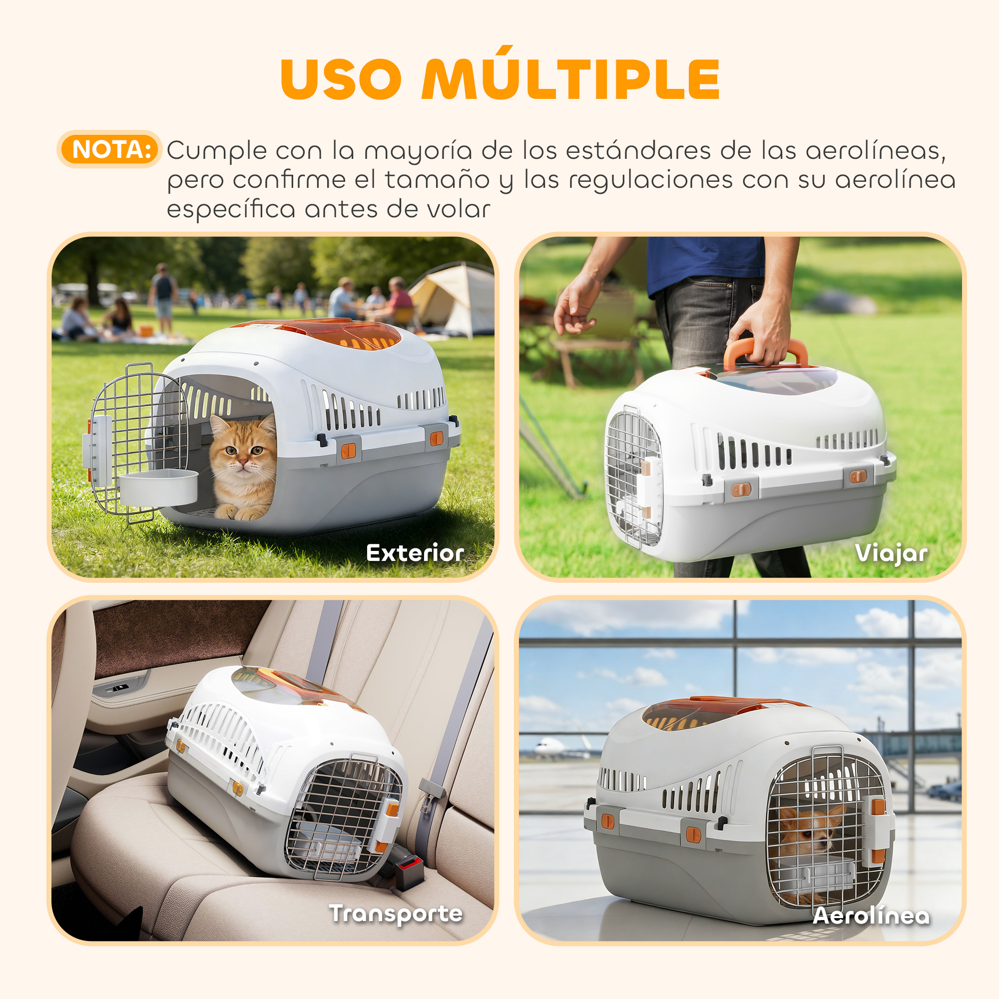 Transportines para mascotas al aire libre, viajando, en coche y en aeropuerto.