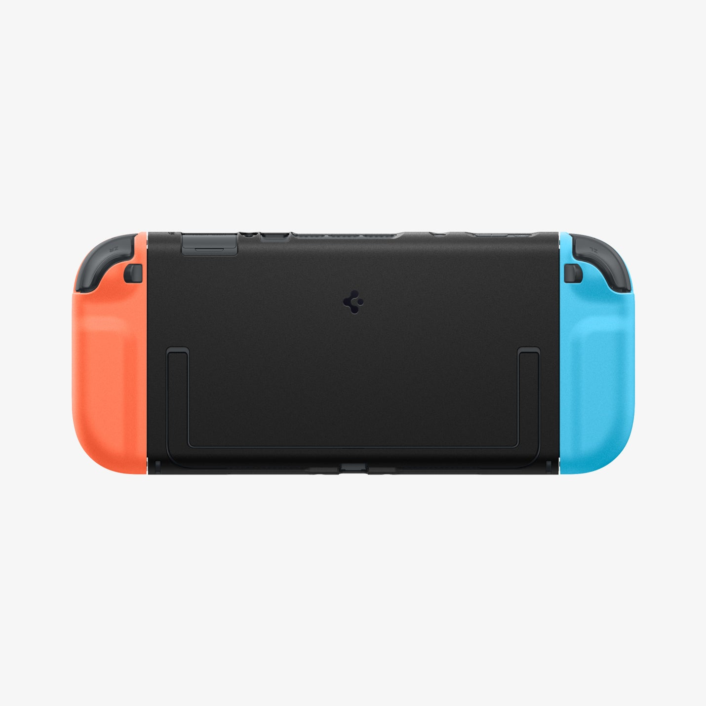 Nintendo Switch con impugnature nere e colorate.