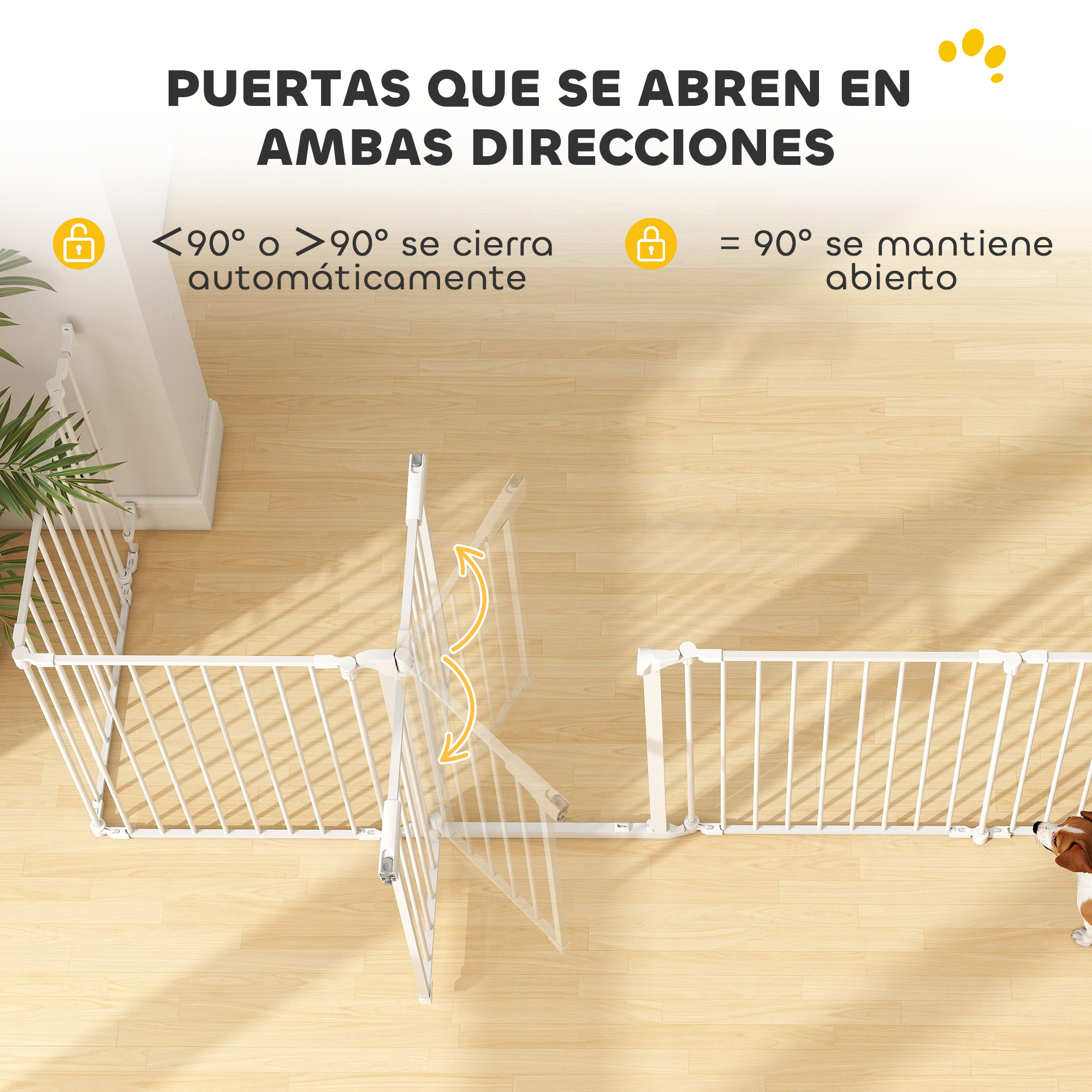 Una barrera blanca se cierra automáticamente a menos de 90 grados.