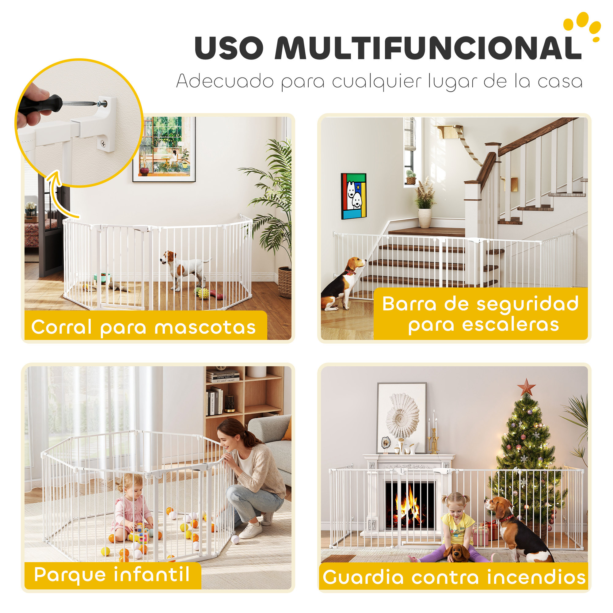 Versátil corral para mascotas, barrera para escaleras, parque infantil y protector.