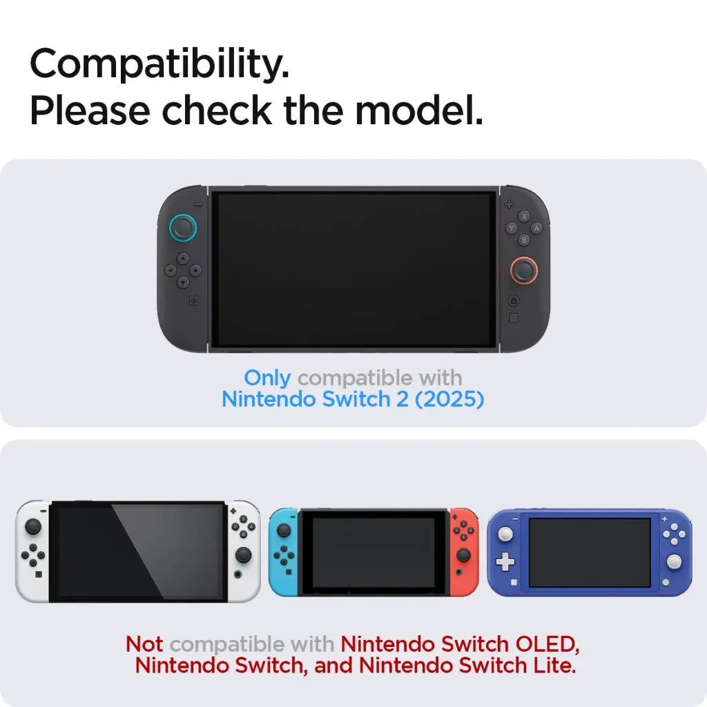 Nintendo Switch 2 (2025) grigio scuro sopra console bianche e colorate.