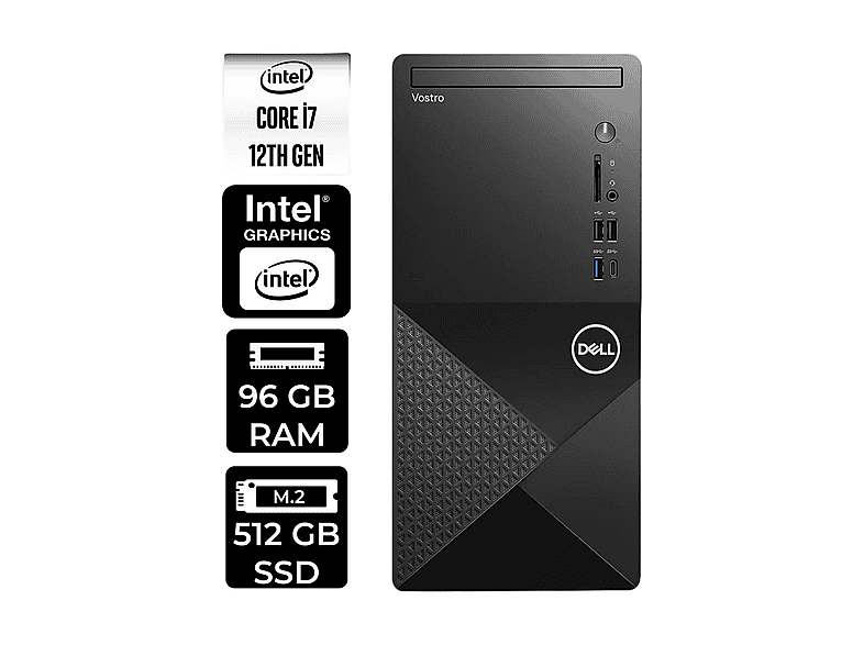 DELL Vostro 3030MT PER4 Bellek N6007VDT3030MTP317 Intel Core i7-12700 96 GB RAM 512 GB SSD FreeDOS Masaüstü Bilgisayar
