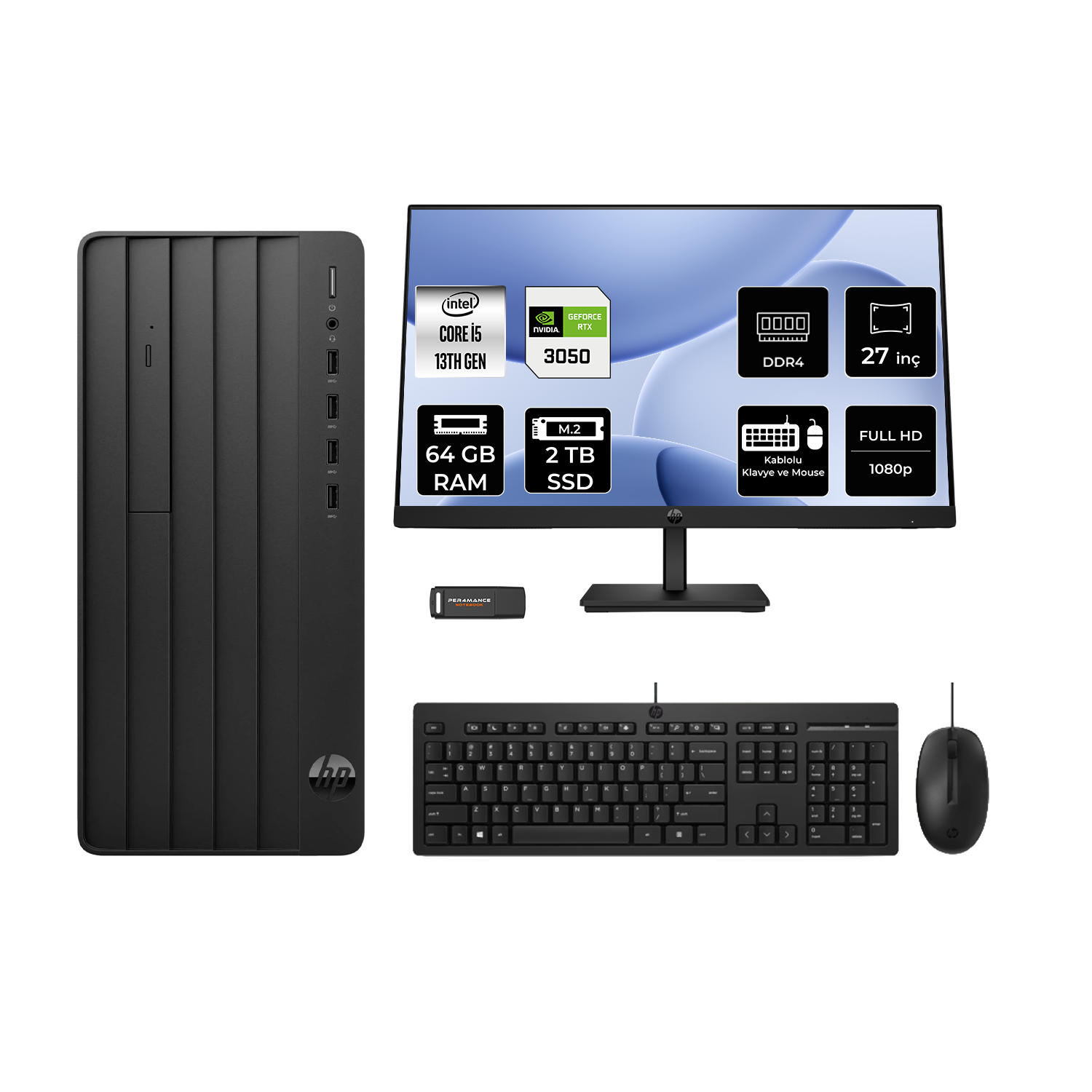 HP Pro Tower 290 G9 B70VKATPN939 PER4 Bellek Intel Core i5-13500 64 GB RAM 2 TB SSD FreeDOS Masaüstü Bilgisayar
