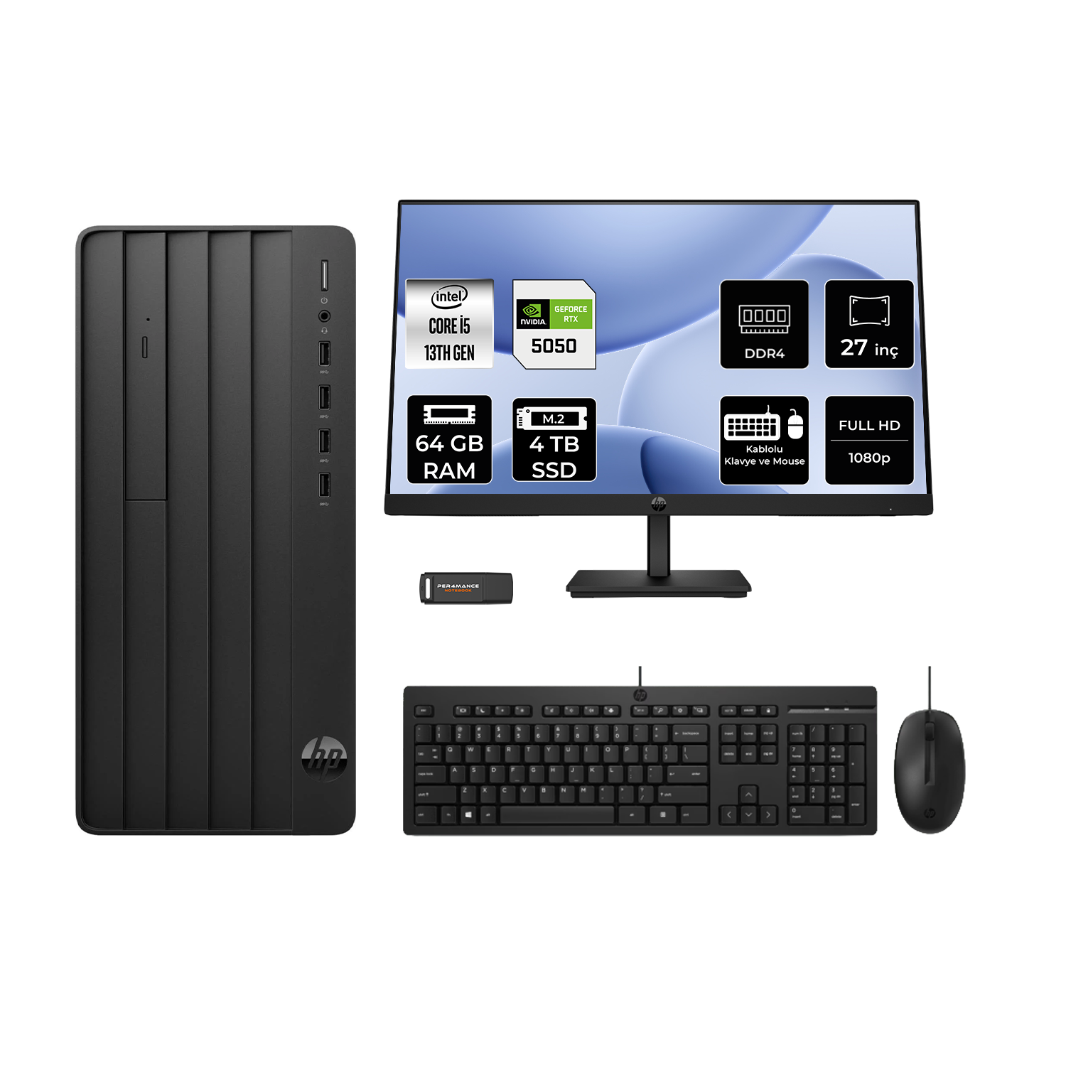 HP Pro Tower 290 G9 B70VKATPN988 PER4 Bellek Intel Core i5-13500 64 GB RAM 4 TB SSD FreeDOS Masaüstü Bilgisayar