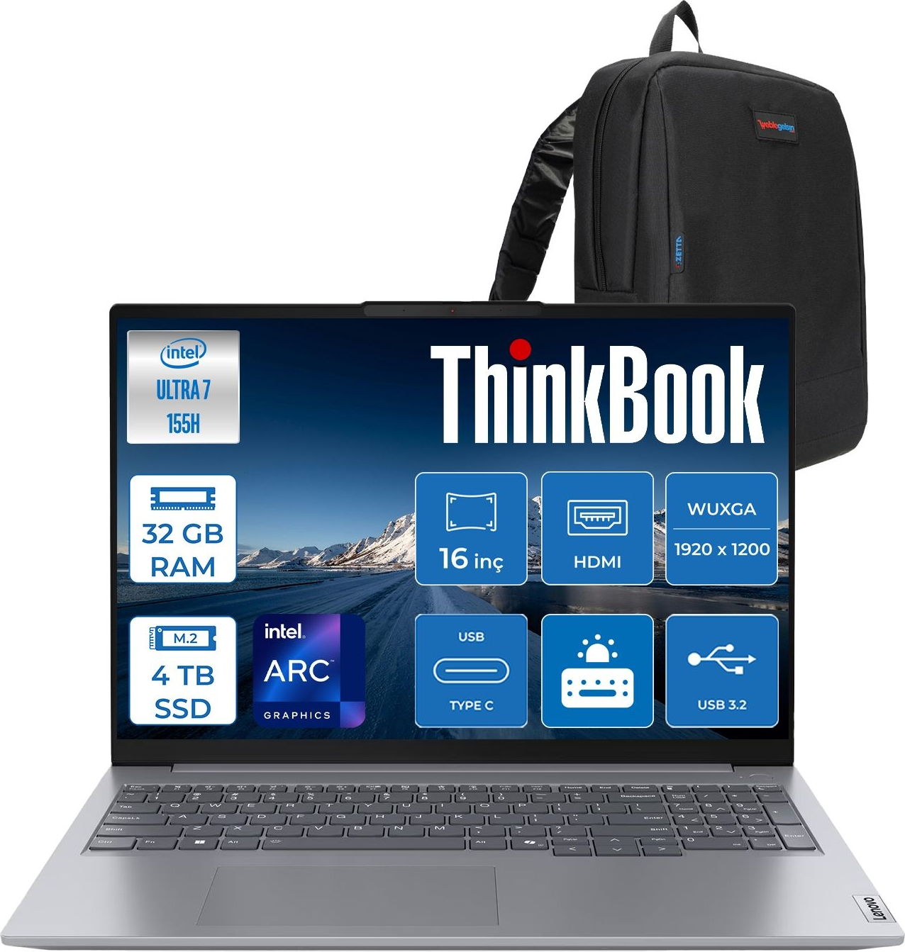 LENOVO ThinkBook 16 G7 IML WUXGA 300NITS IPS 21MS008RTRF15 Intel Core Ultra 7 155H 32 GB RAM 4 TB SSD 16 inç FreeDOS Laptop Gri