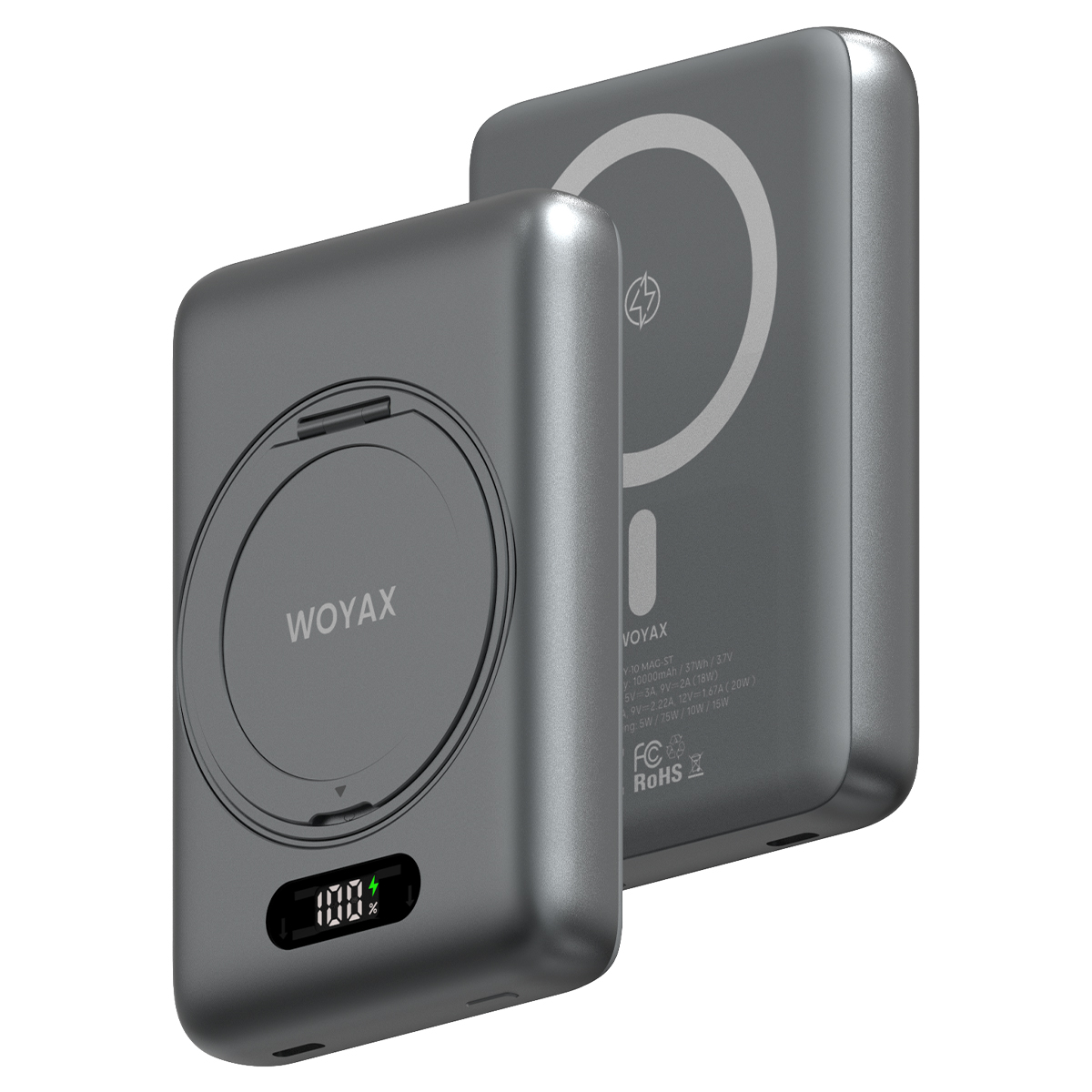 WOYAX Magsafe 360° Standlı Metal 20W Hızlı Taşınabilir Şarj Cihazı Stand 10000 mAh mAh Powerbank Antrasit