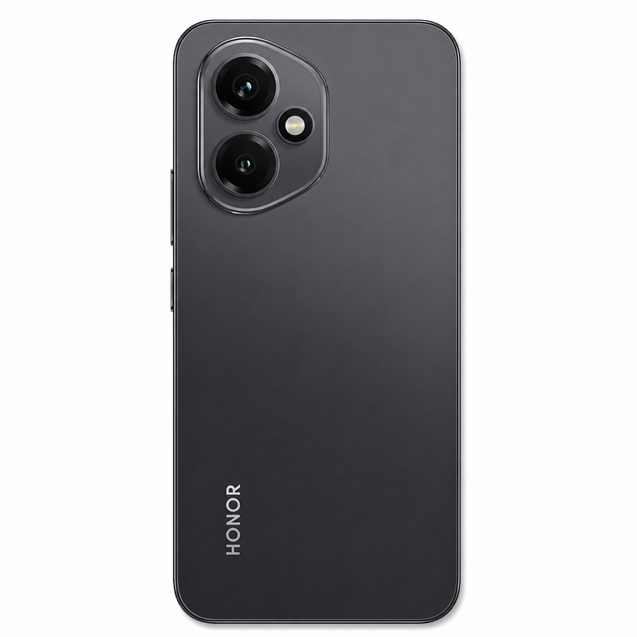 Smartphone Honor grigio scuro con due fotocamere e flash sul retro.