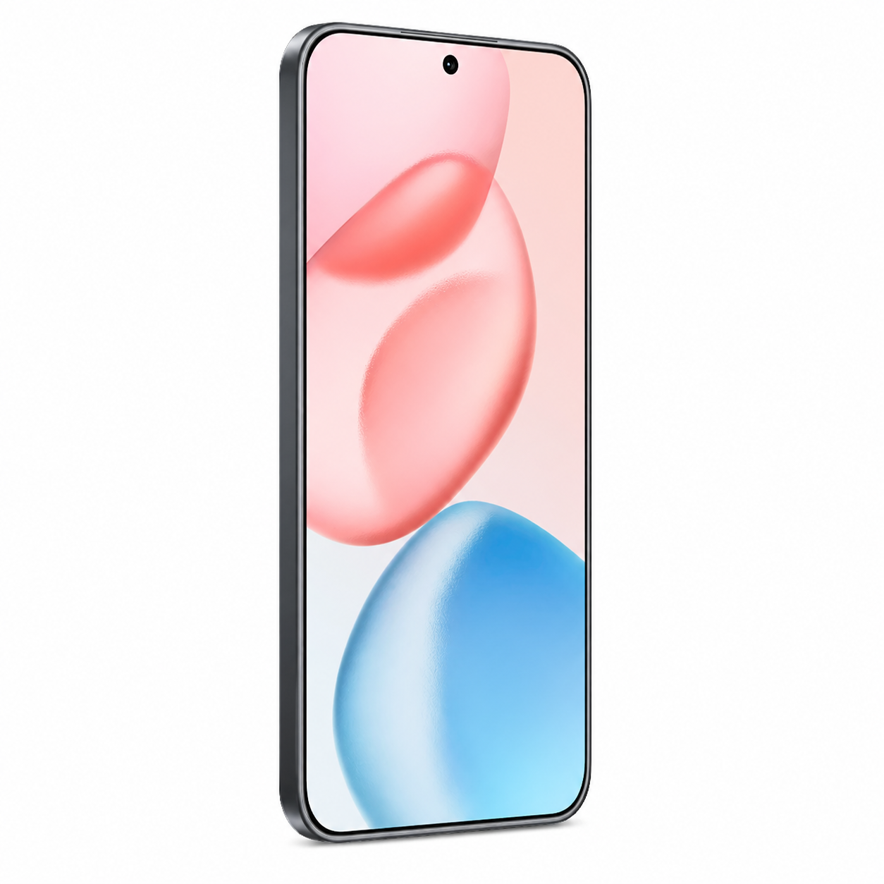 Uno smartphone moderno con cornice scura e sfondo astratto.