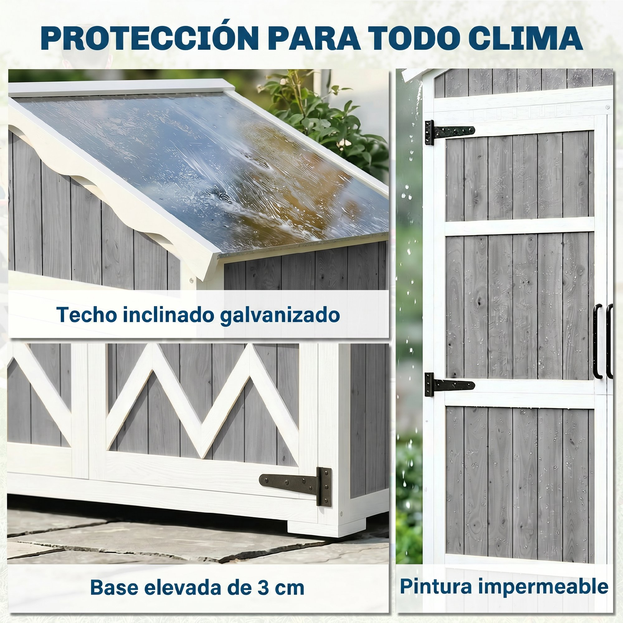 Armario de madera con techo inclinado y pintura impermeable.