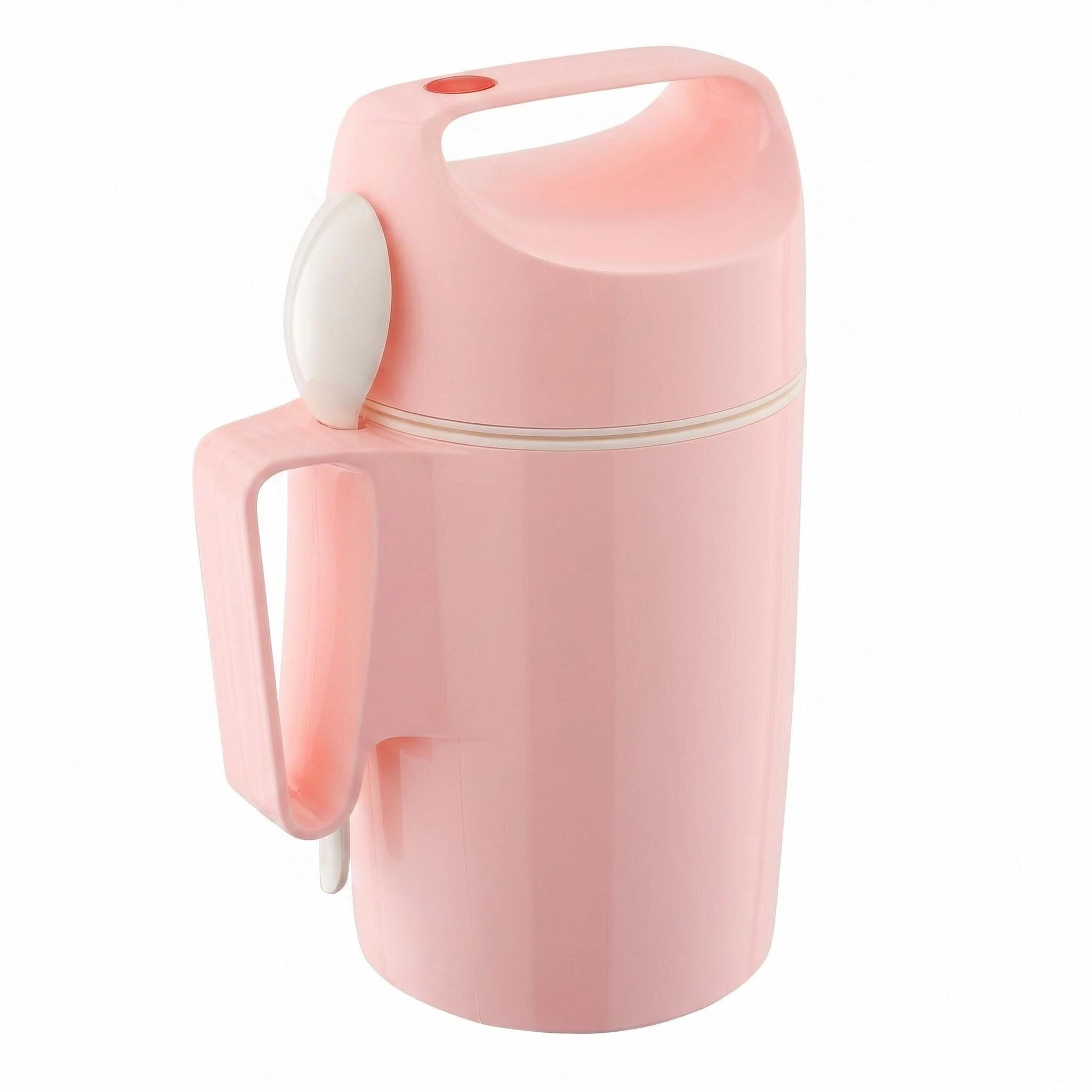 Un contenitore isolato rosa con manico e cucchiaio.