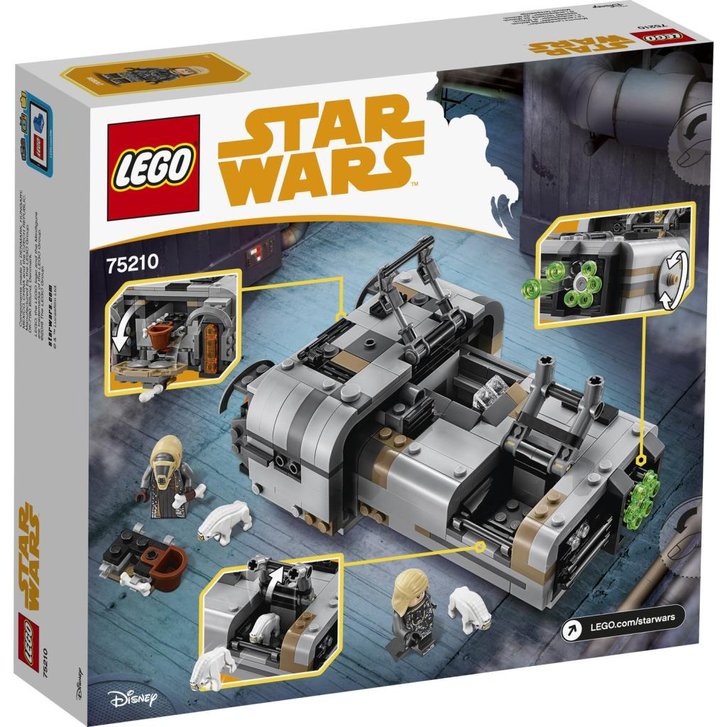 Zestaw LEGO Star Wars 75210: szary pojazd z figurkami i akcesoriami.