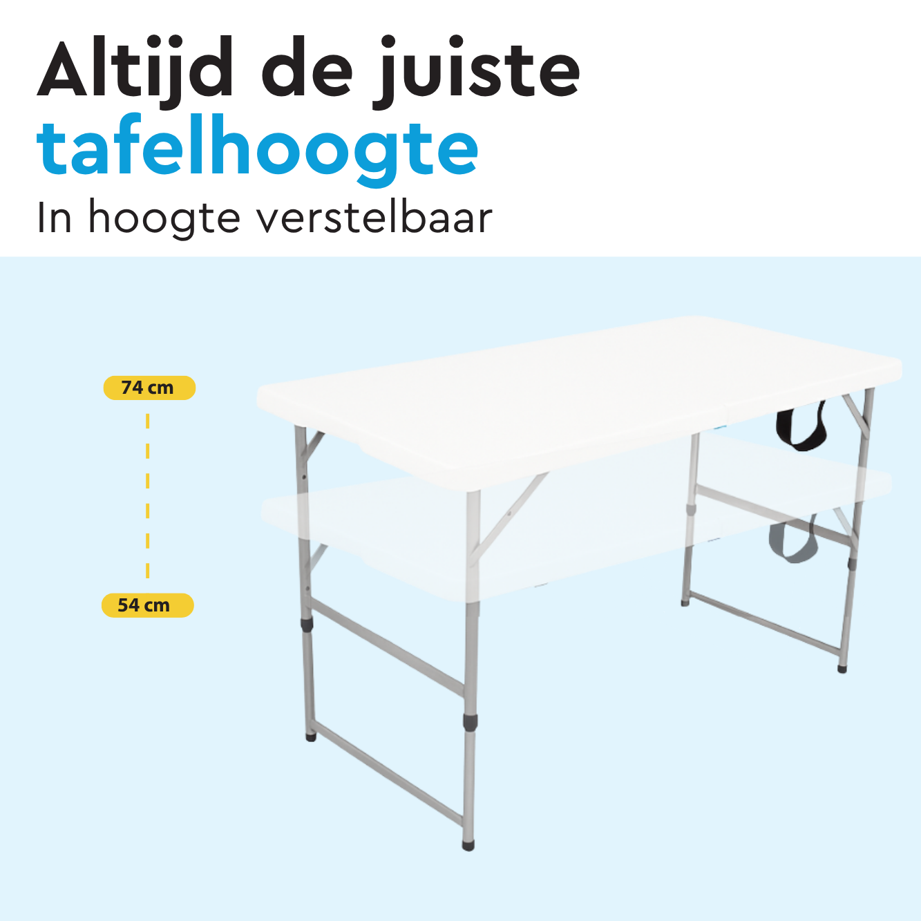 Witte tafel met verstelbare hoogte, van 54 cm tot 74 cm.