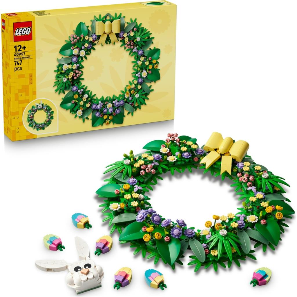 Bir LEGO İlkbahar Çelenk seti, çelenk, Paskalya tavşanı ve yumurtalar içerir.