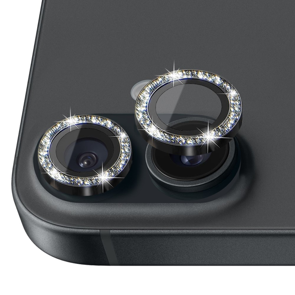 Deux protecteurs d'objectif d'appareil photo d'iPhone incrustés de diamants.