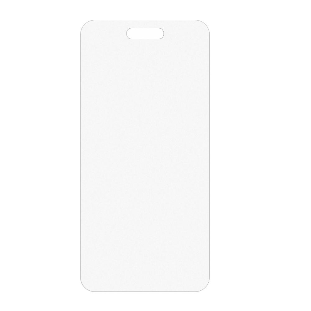 Un porte-badge blanc rectangulaire avec coins arrondis et une découpe pour l'accrocher.