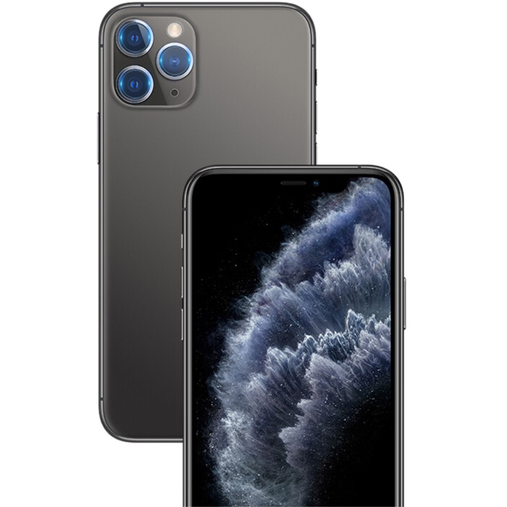 Uno smartphone grigio con tre fotocamere sul retro e uno sfondo scuro.