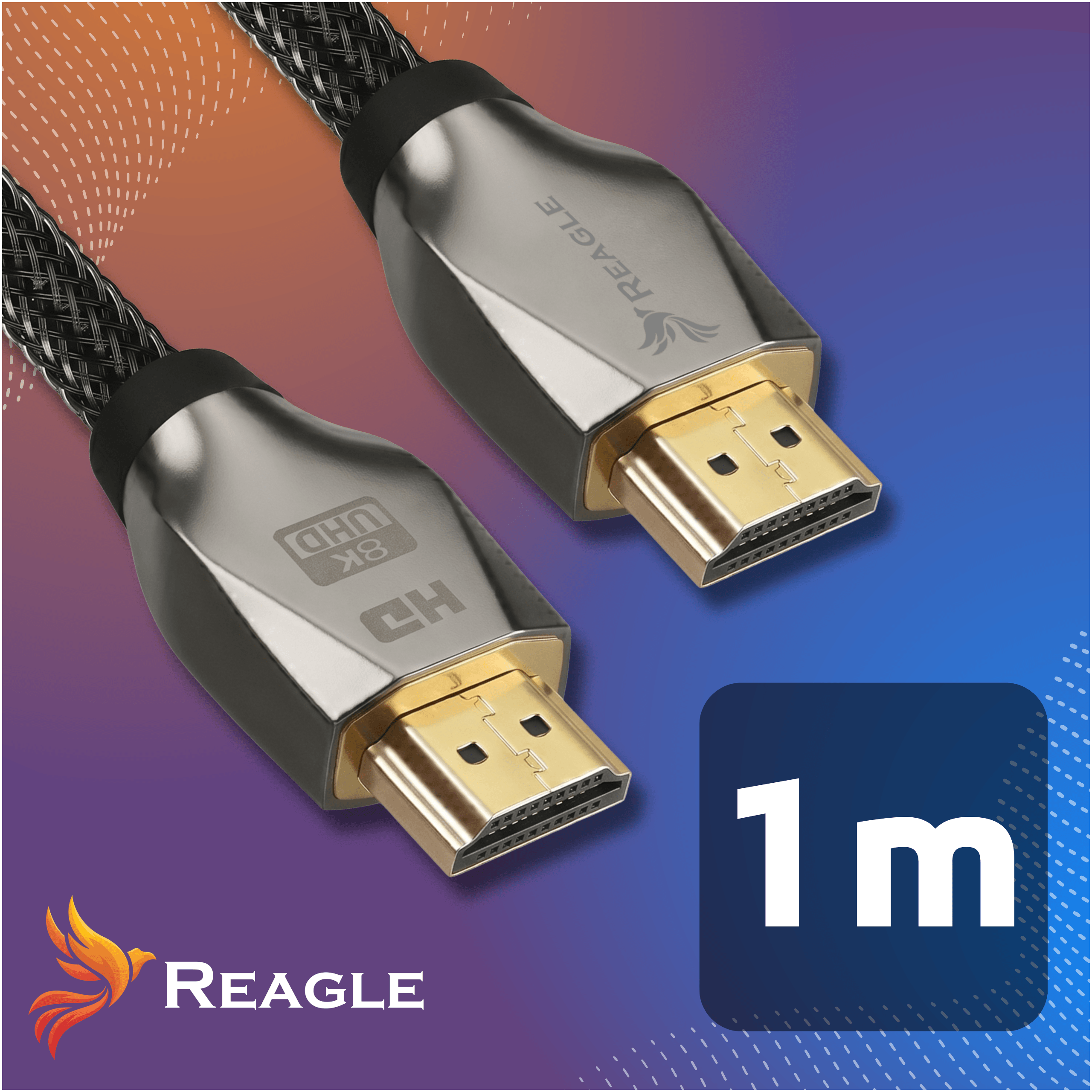 Dwa kable HDMI z obsługą 8K UHD, długość 1m, srebrne złącza.