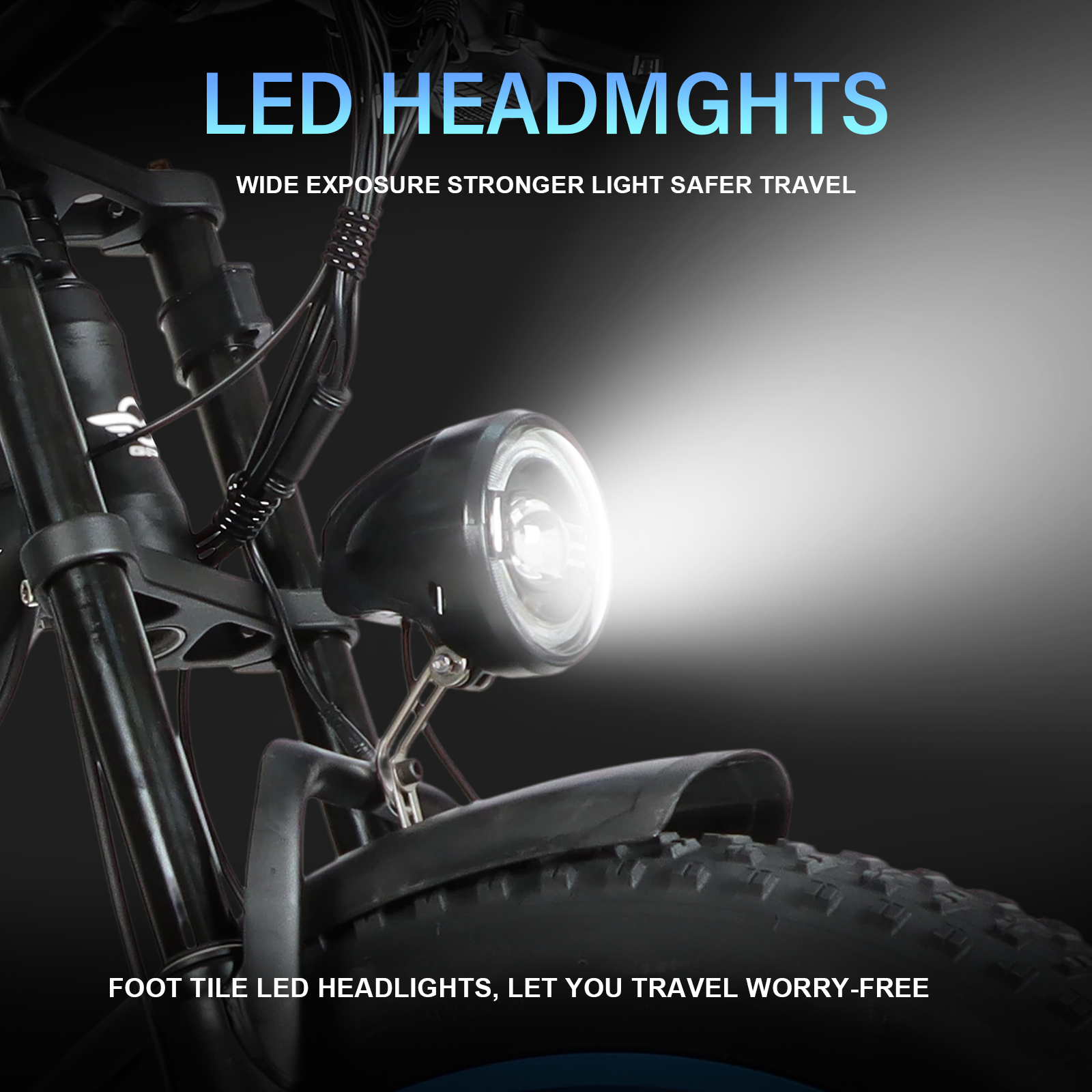 Zbliżenie reflektora rowerowego emitującego jasne światło.