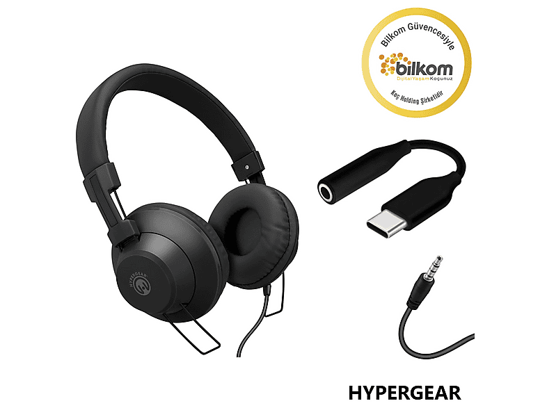 HYPERGEAR V50 Type-C ve 3.5 mm Jack Girişli Mikrofonlu Kablolu Kulak Üstü Kulaklık Siyah