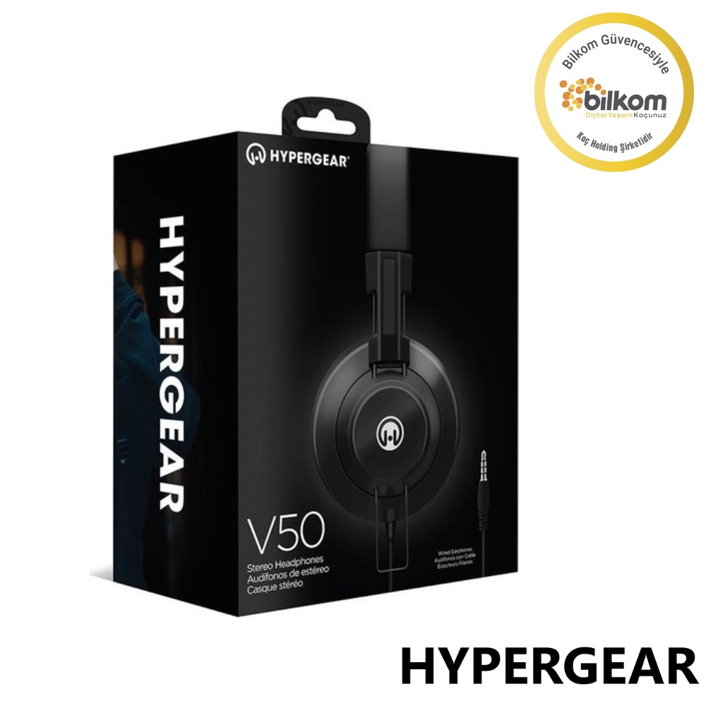 V50 model ve Hypergear logosu içeren siyah kulaklık kutusu.
