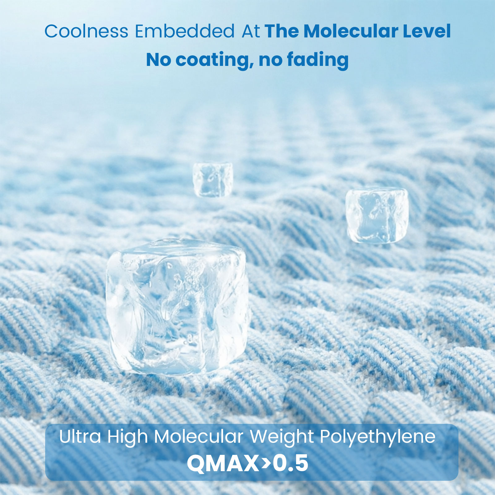 Cubitos de hielo sobre tela azul. "Frescura a nivel molecular".