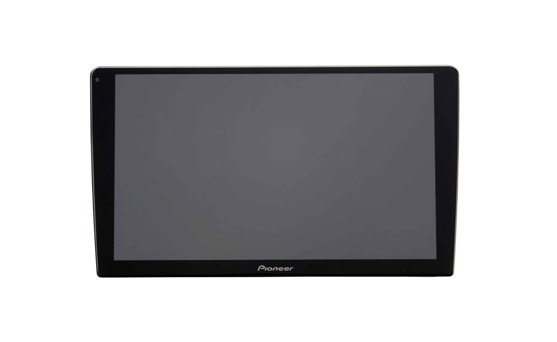 Ein schwarzer Pioneer-Touchscreen auf weißem Hintergrund.
