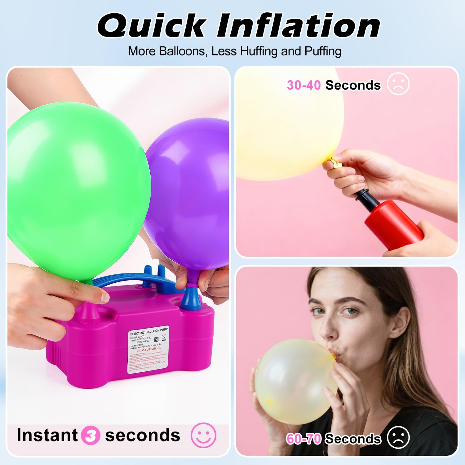 Vergleich: Ballon aufpumpen mit Pumpe (3 Sek.) vs. Mund (60-70 Sek.)