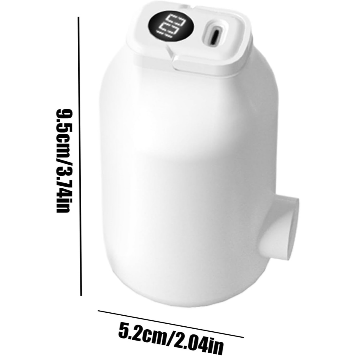 Ein weier, zylindrischer Gegenstand mit digitaler Anzeige von 100.
