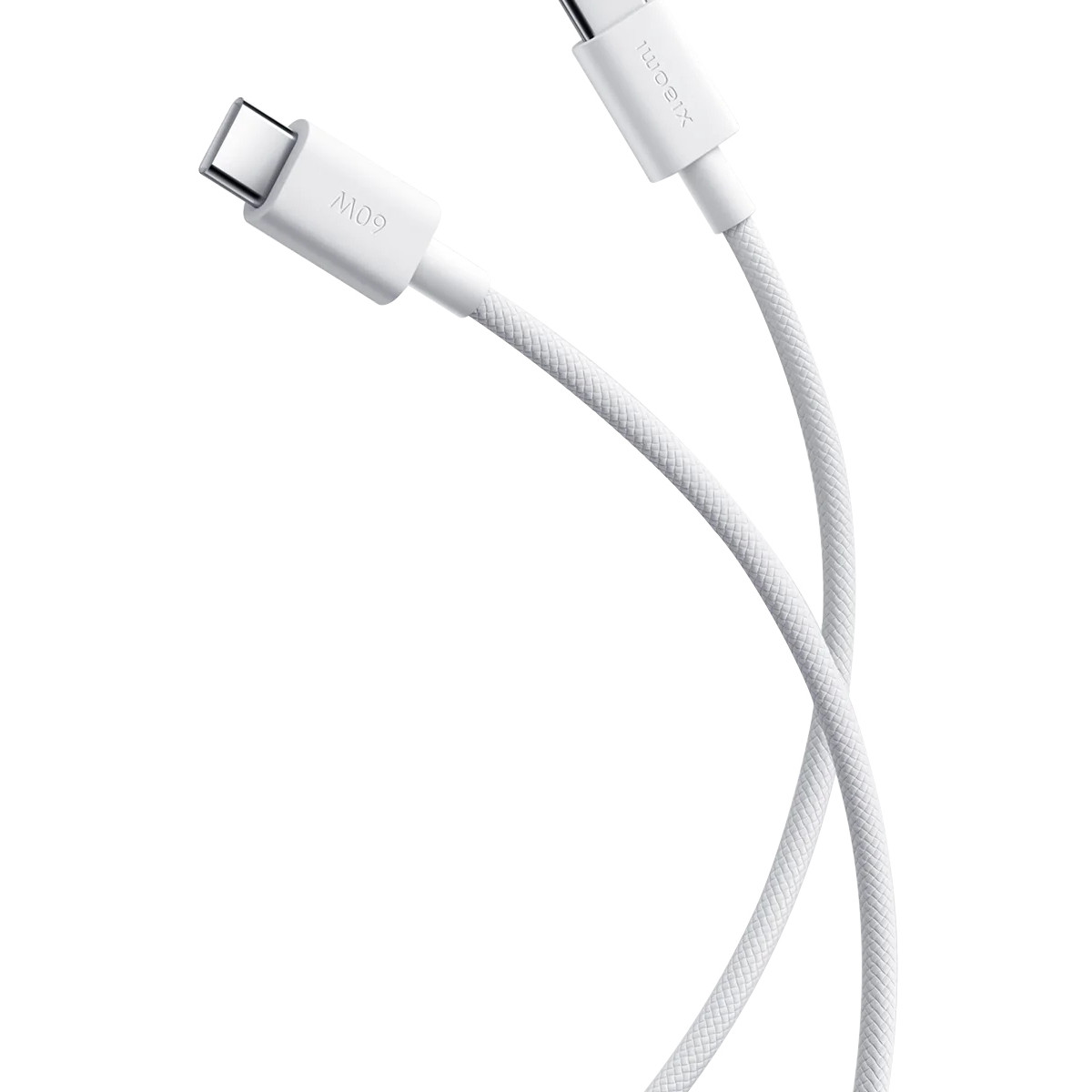 Ein weißes USB-C-Kabel mit 60W-Markierung und Xiaom-Logo.