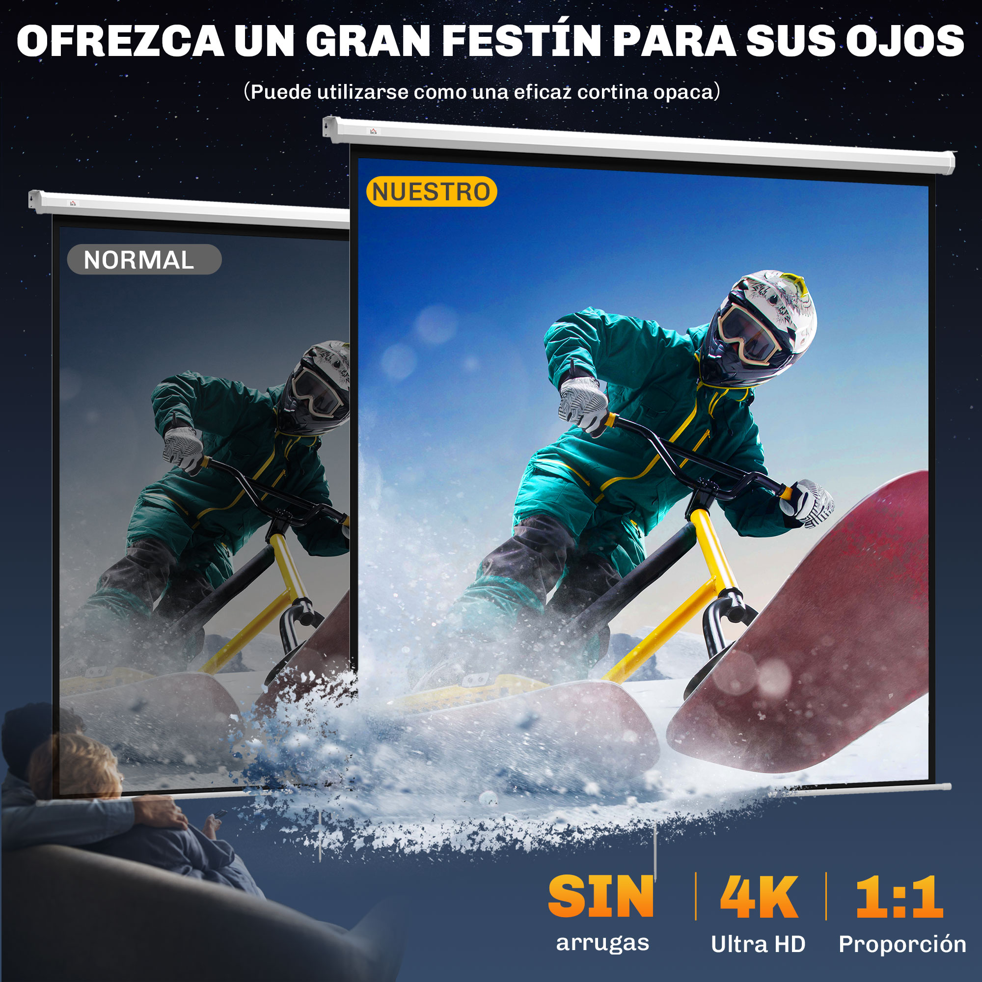 Un snowboarder en una moto de nieve desciende por una pendiente nevada.
