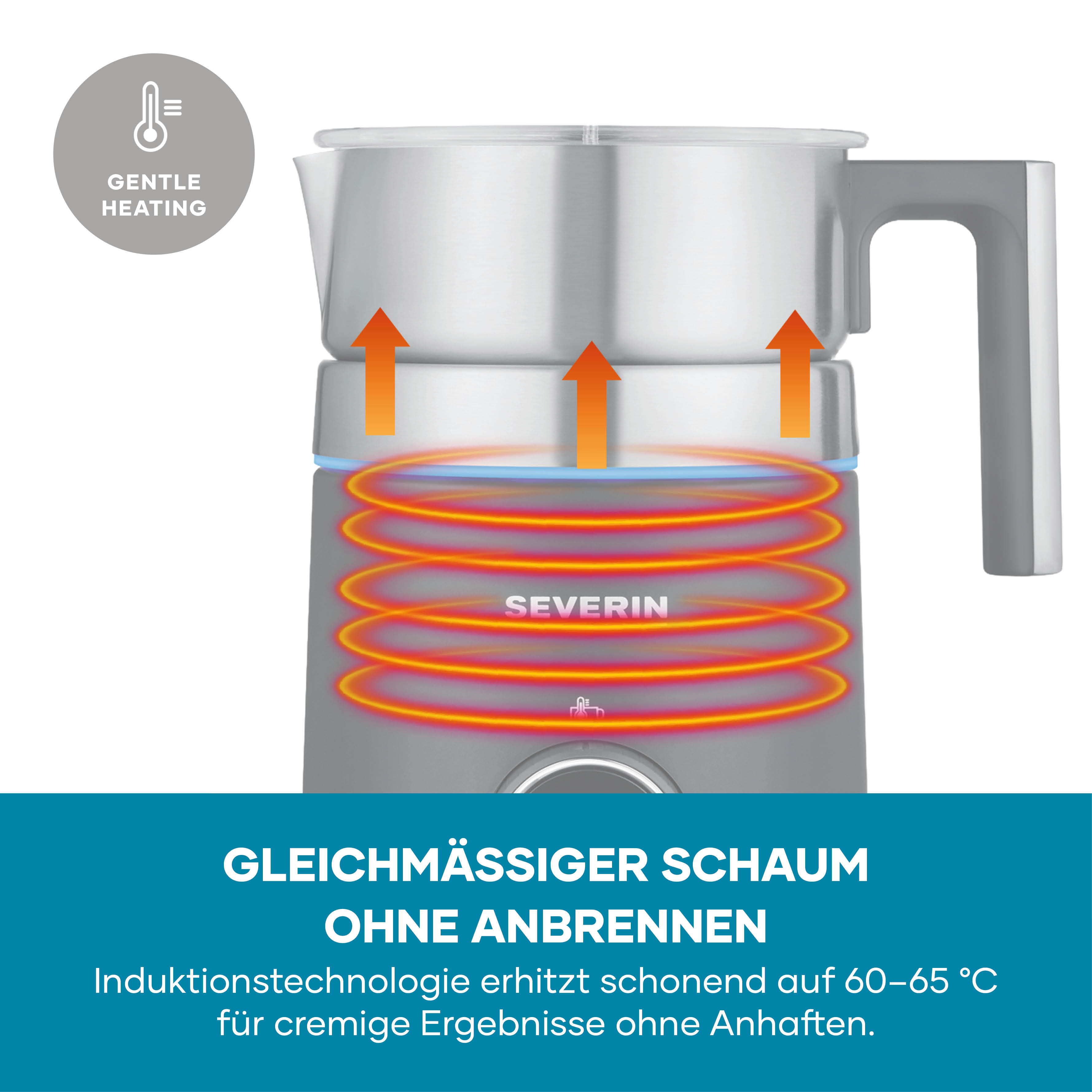 Spieniacz do mleka z technologią indukcyjną, symbol Gentle Heating.