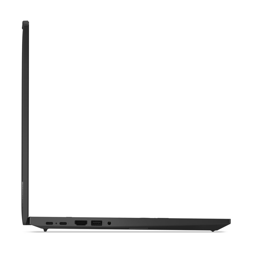 Widok z boku czarnego laptopa z portami na dolnej krawędzi.