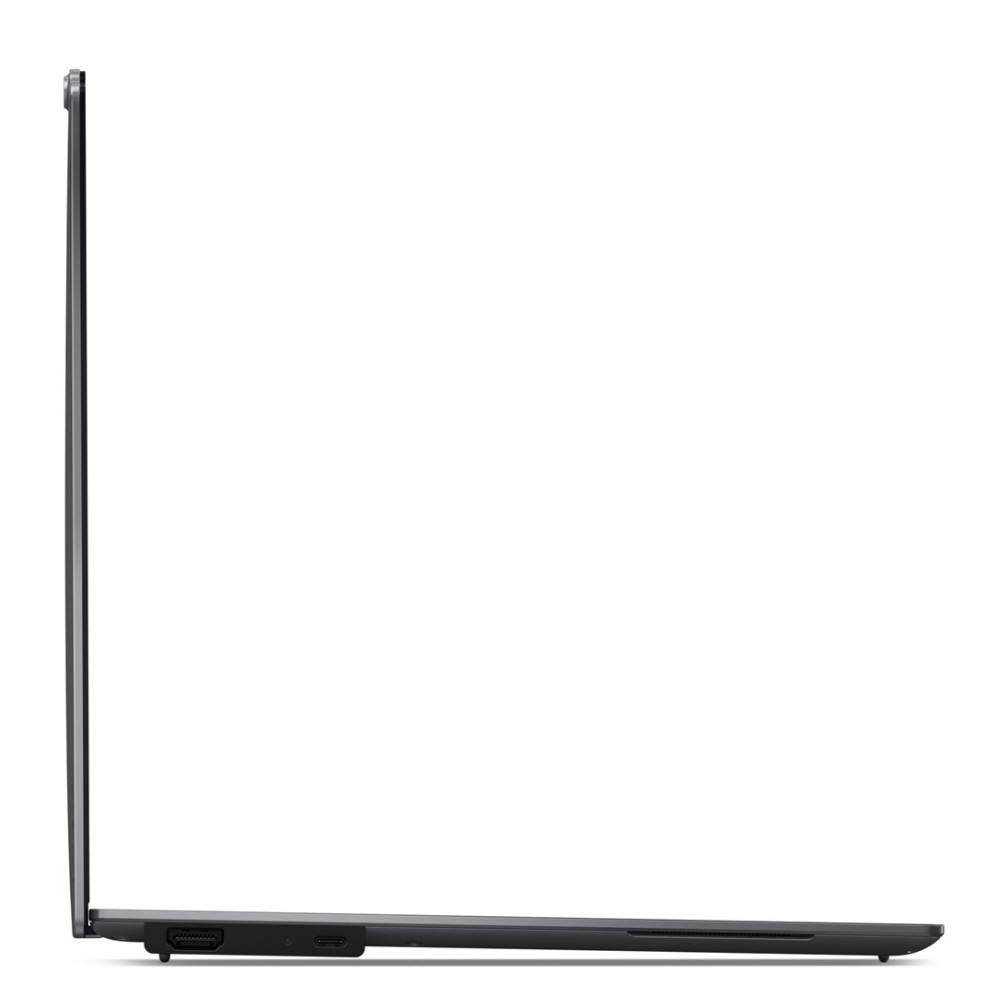 Widok z boku zamkniętego laptopa pokazujący porty po lewej stronie.