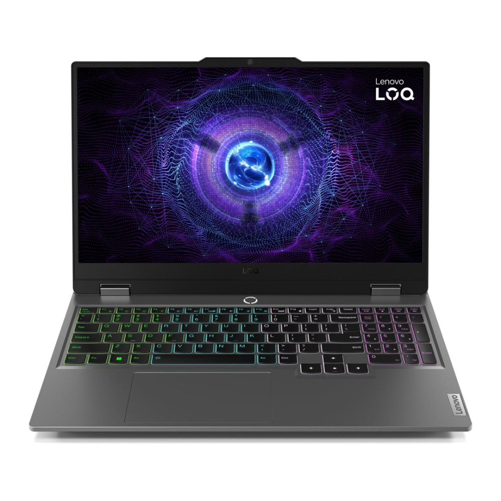 Otwarty szary laptop wyświetla kosmiczny wzór na ekranie.