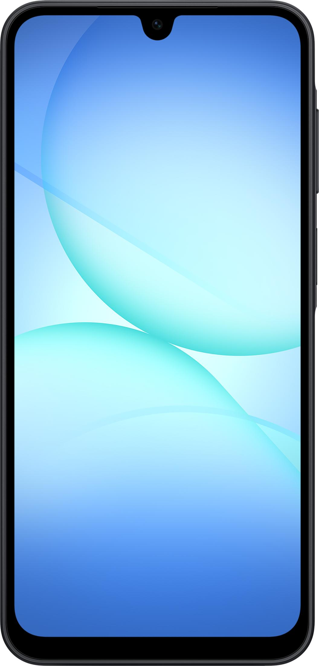 Smartfon wyświetlający niebiesko-turkusową tapetę.