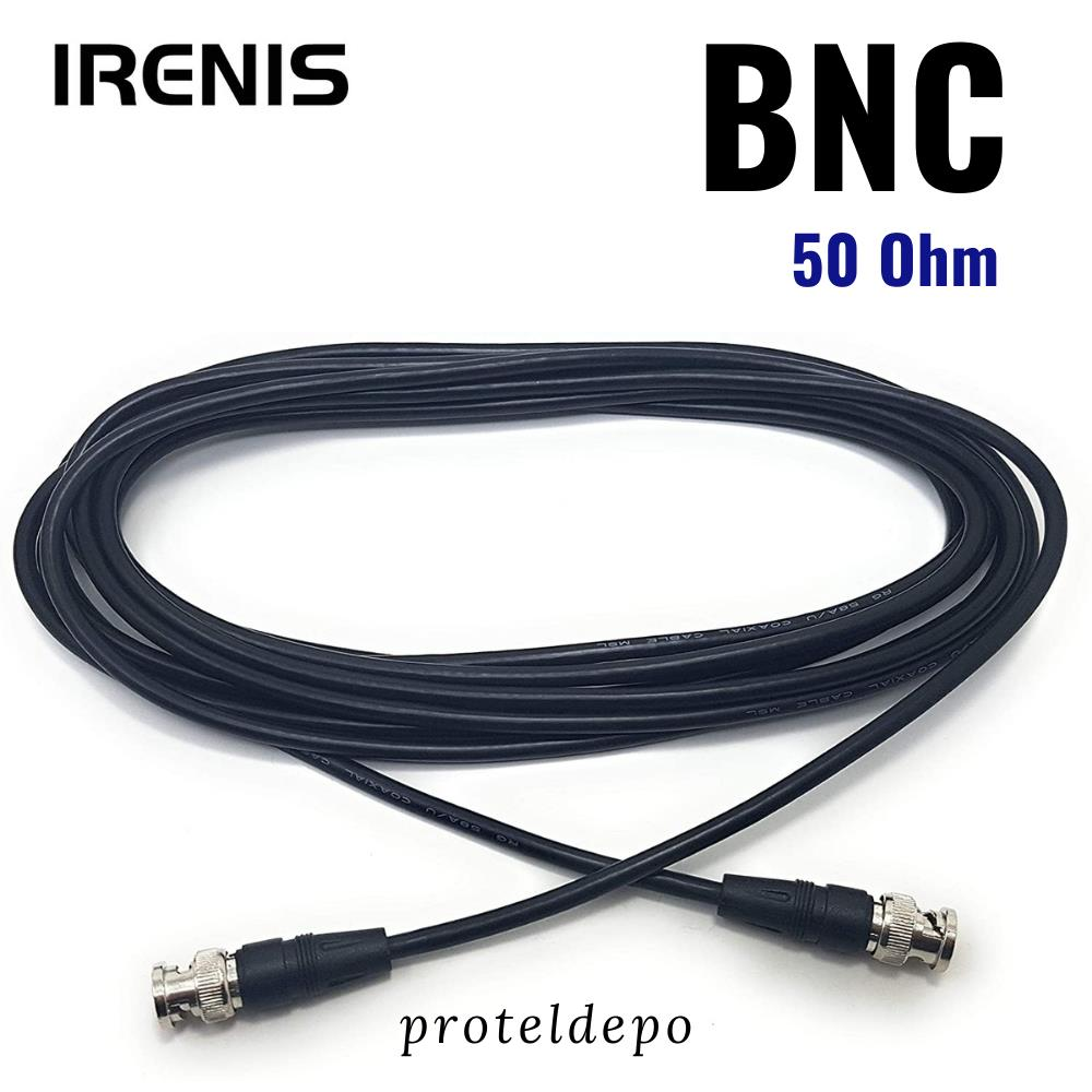 BNC konnektörlü siyah koaksiyel kablo, 50 Ohm.