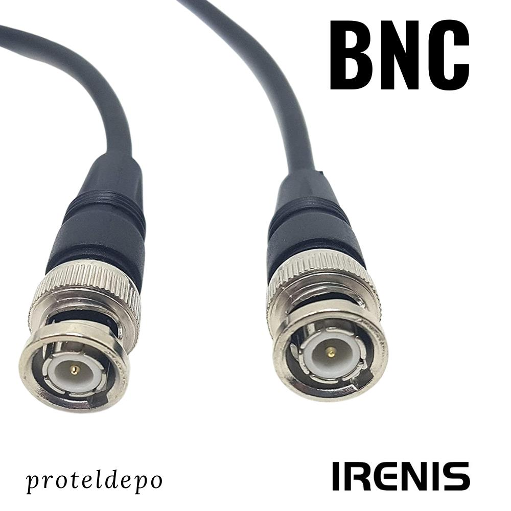 Beyaz arka plan üzerinde siyah kablolu iki BNC konektör.