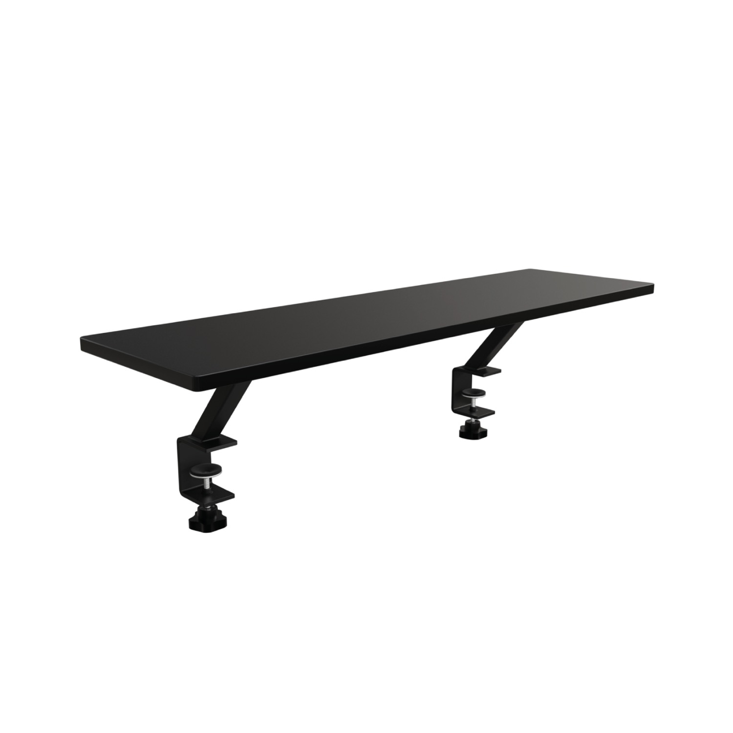 Zwart schap met twee klemmen voor bureaubevestiging.