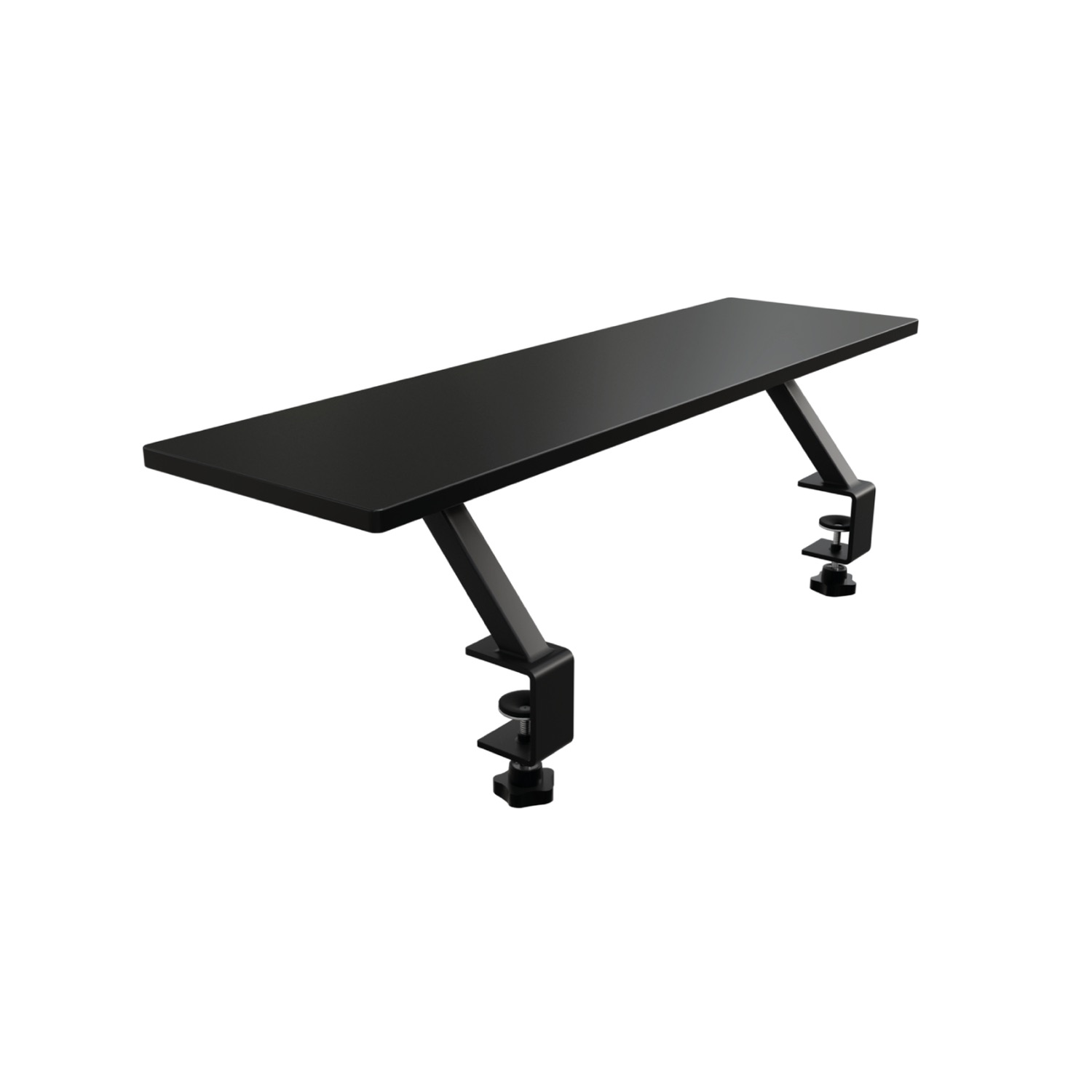 Zwart bureauplank met klemuitvoering, moderne stijl.