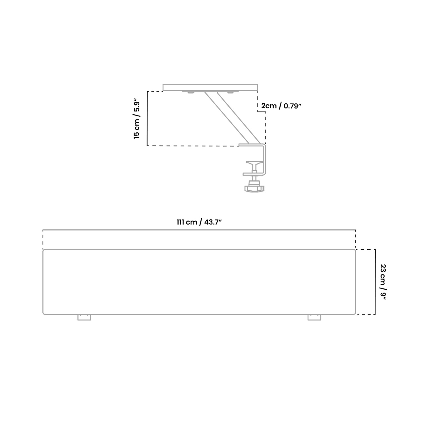 Technische tekening van een product met afmetingen.